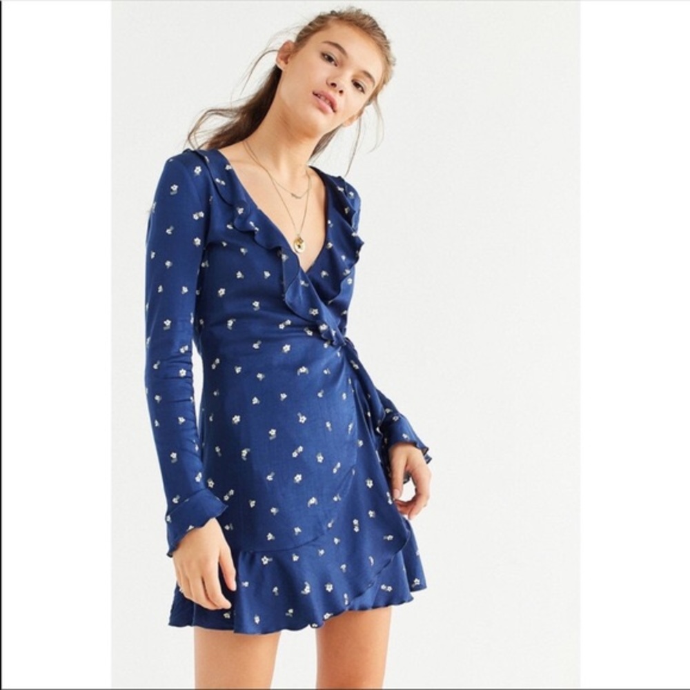 UO long sleeve ruffle wrap dress